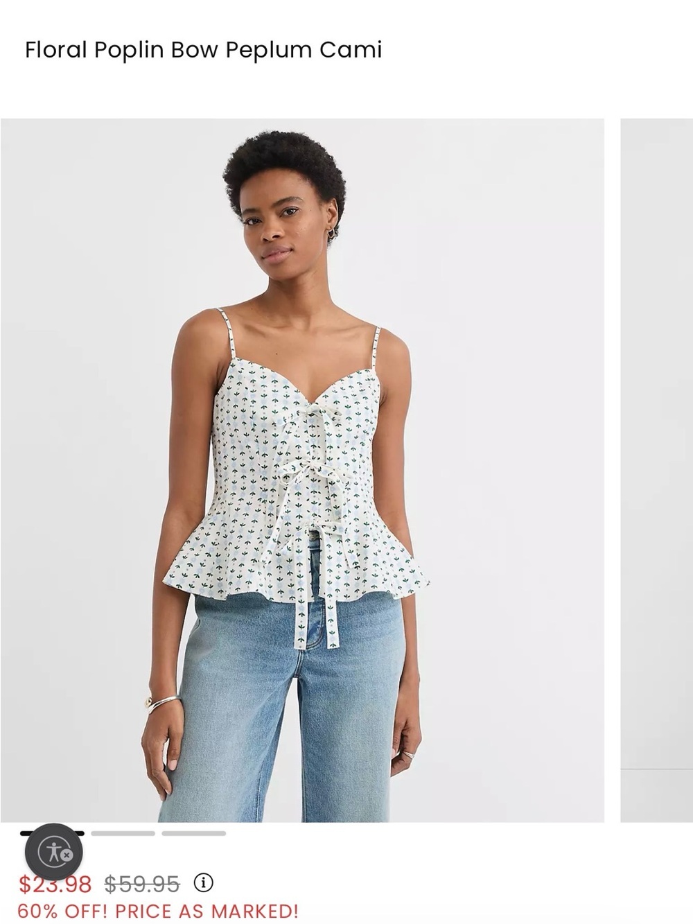 LOFT White Floral Tie-Front Peplum Cami